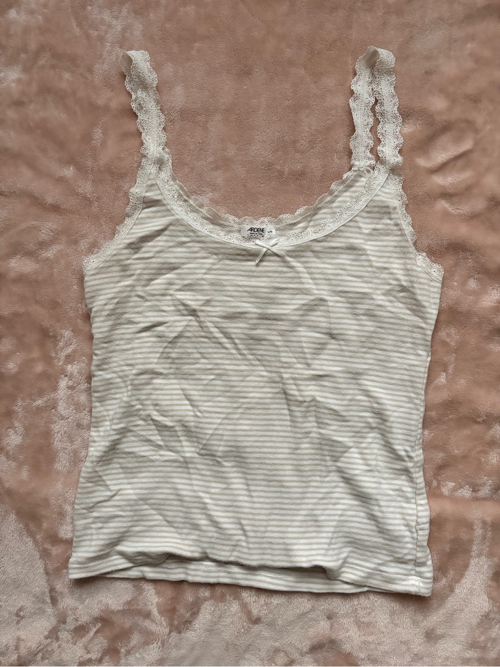 Ardene Striped Lace-Trim Tank Top in Cream